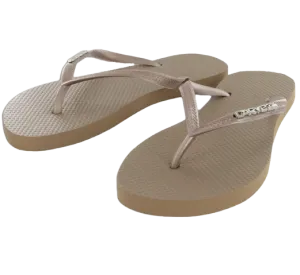 Carve Metalic Badge Womens Thongs Champagne