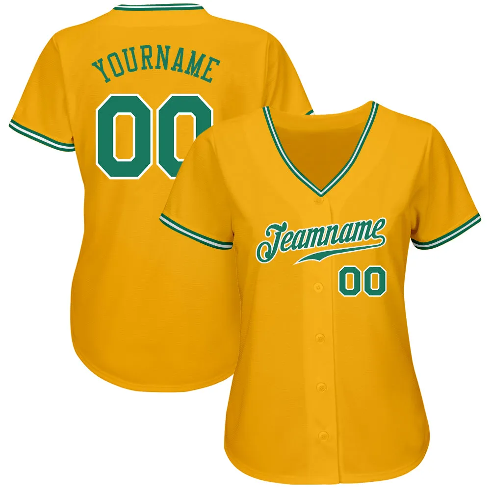 Custom Gold Kelly Green-White Authentic Baseball Jersey