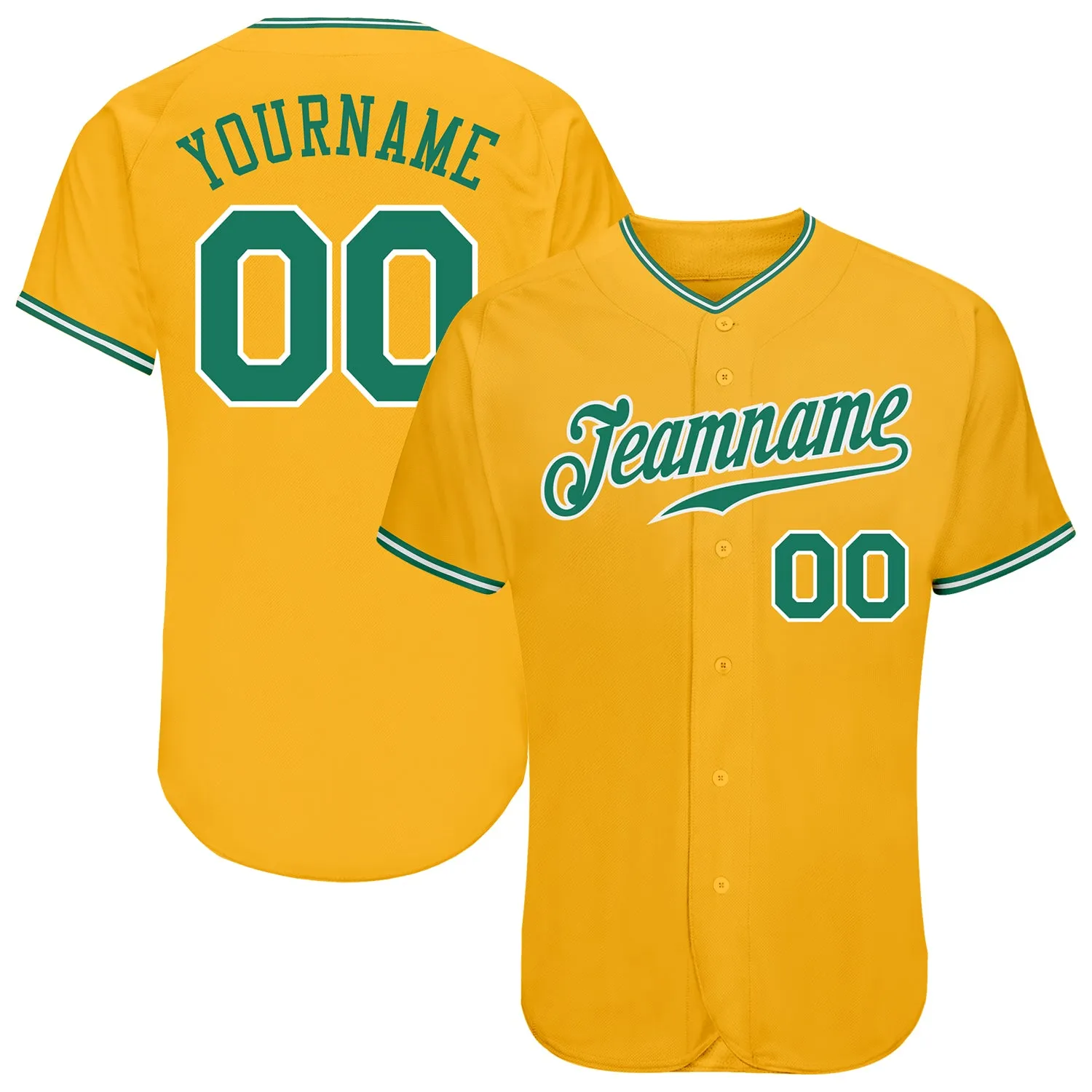 Custom Gold Kelly Green-White Authentic Baseball Jersey