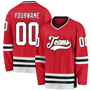 Custom Red White-Gray Hockey Jersey