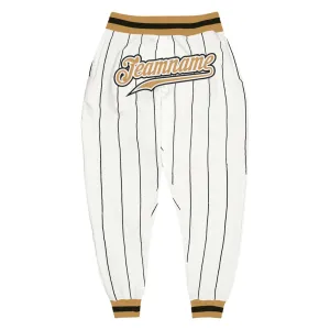 Custom White Black Pinstripe Old Gold-Black Sports Pants