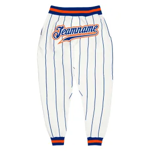 Custom White Royal Pinstripe Royal-Orange Sports Pants