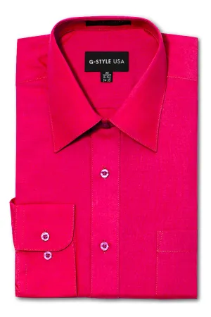 Men's Basic Solid Color Button Up Dress Shirt (Fuchsia)