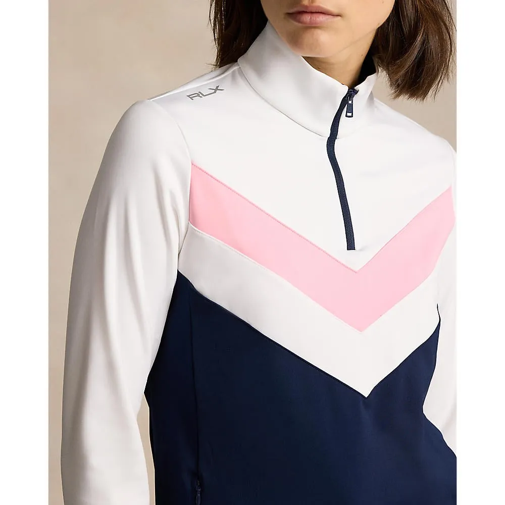 RLX Ralph Lauren Women's Power Stretch 1/4 Zip Pull Over - French Navy/White/Pink