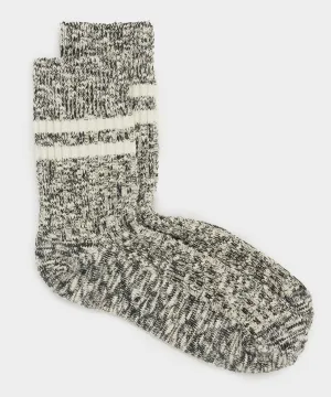 RoToTo Two Stripe Cotton Slub Sock in Black